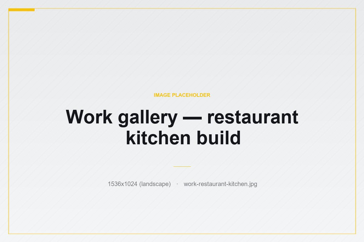 Dedicated equipment circuits for a new commercial kitchen.
