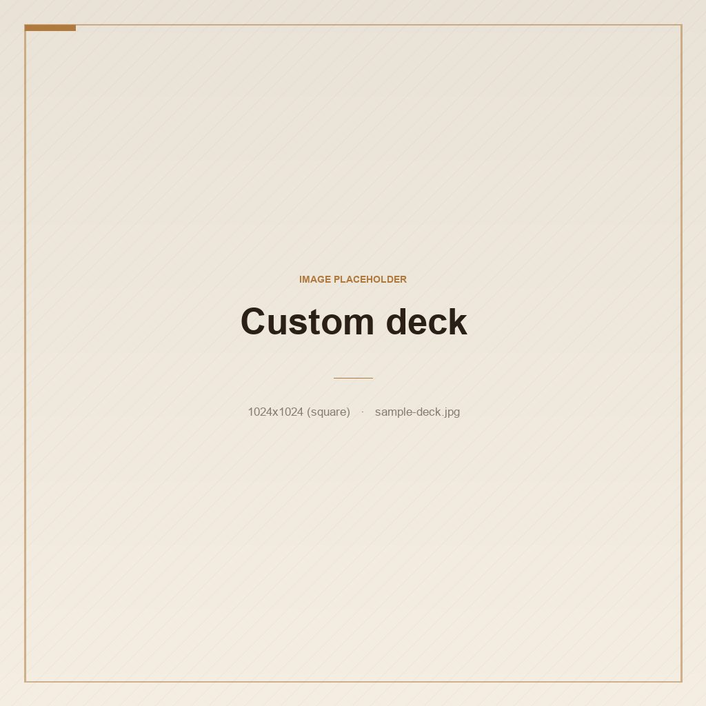 Custom composite deck overlooking trees and a sliver of bay