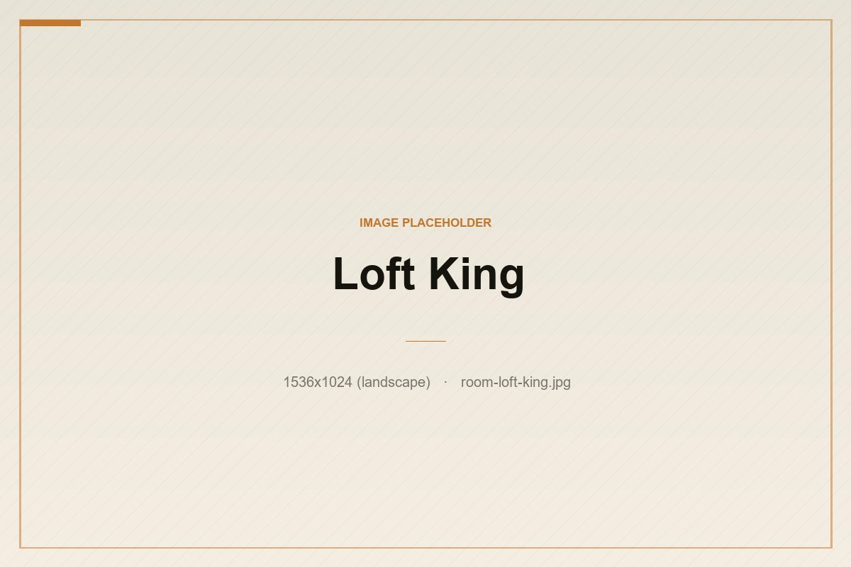 The Loft King under vaulted beams