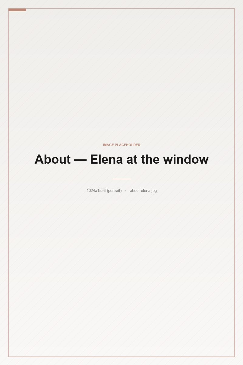 Elena Marsh at a bright studio window with a film camera